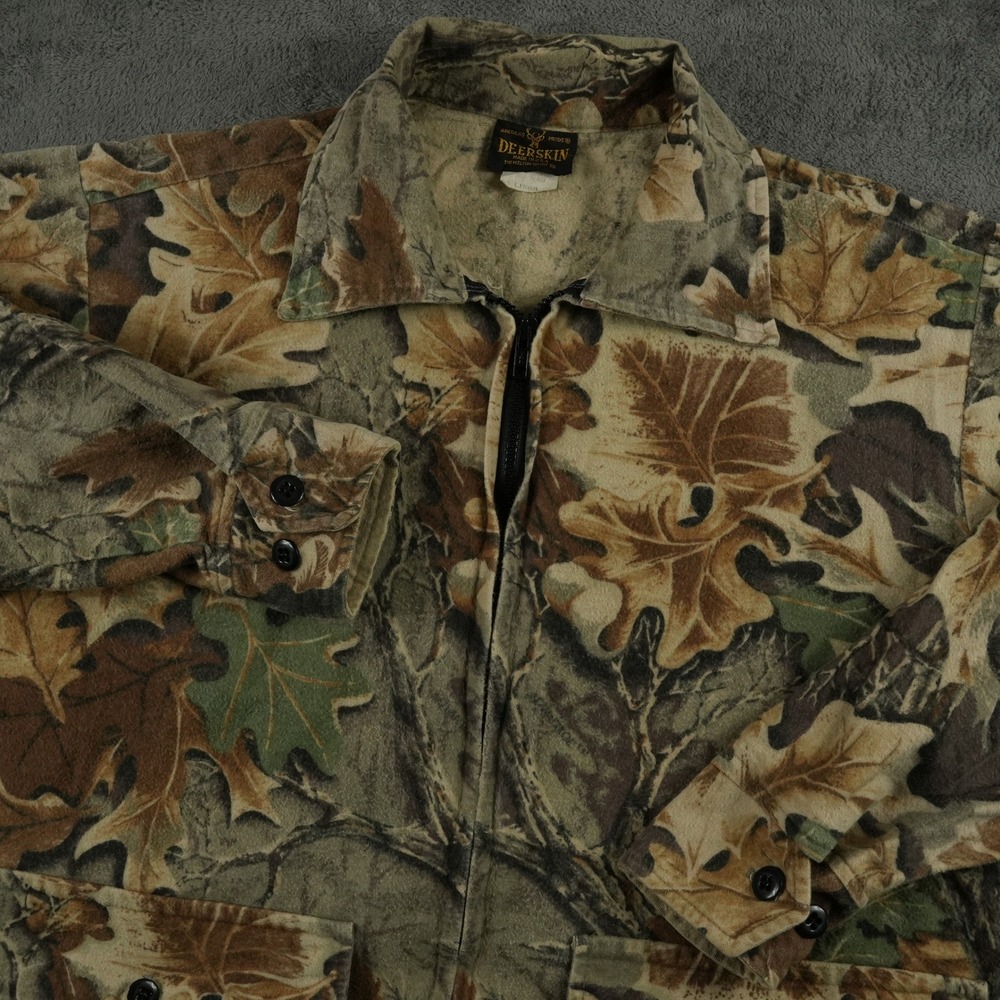 Melton Shirt Co Deerskin Jacket‎ Men L Camo Hunting Full Zip Cotton Made in USA